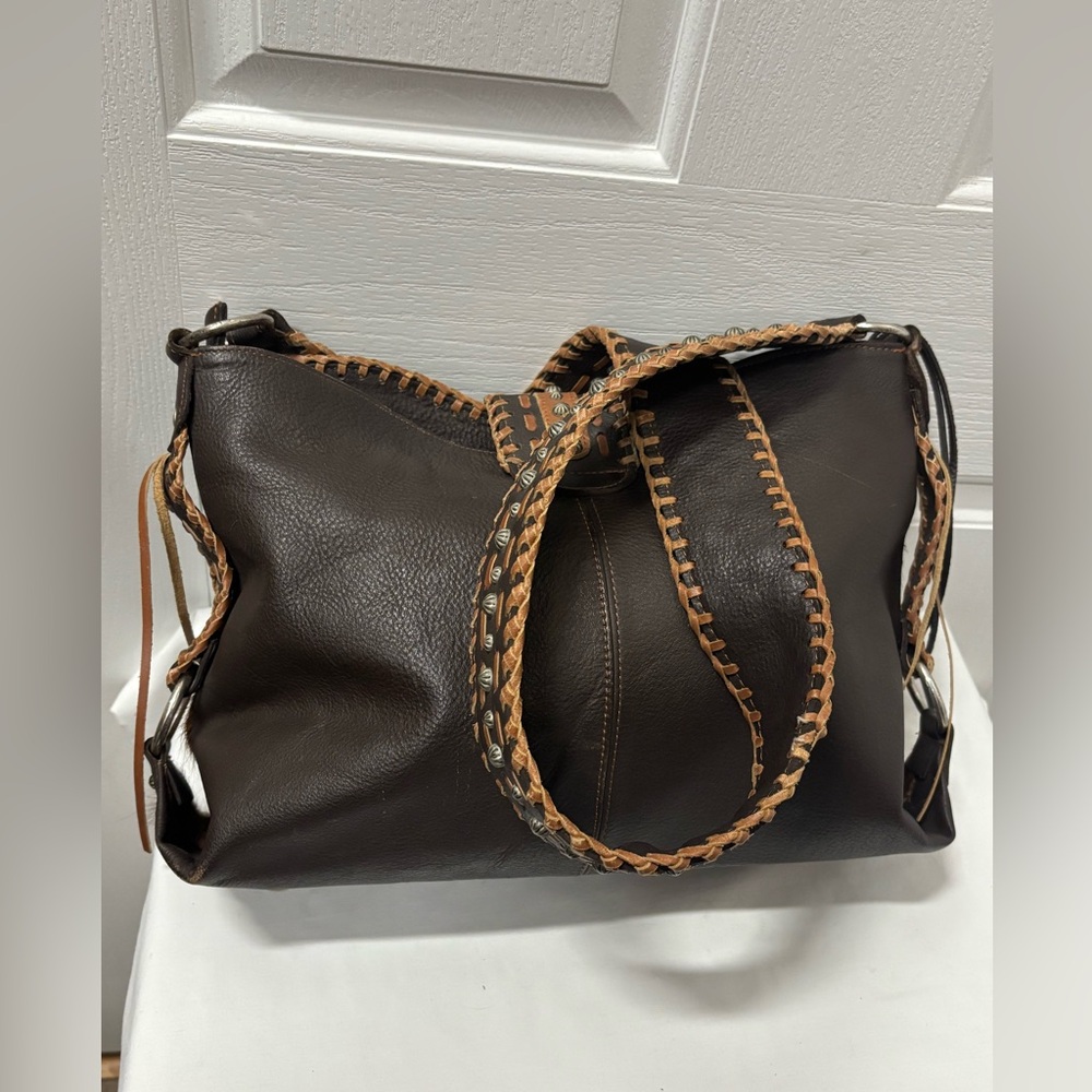 American West Vintage Studded Crossbody Messenger Leather Women Bag - Picture 5 of 16